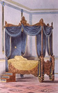 Four-poster bed, plate 186 from Ackermann
