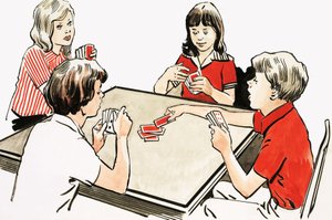 Four children playing cards by English School