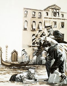Frederick Rolfe climbs out of a canal in Venice by English School