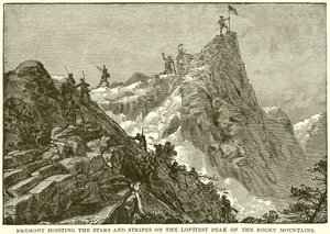 Fremont hoisting the Stars and Stripes on the Loftiest Peak of the Rocky Mountains by English School