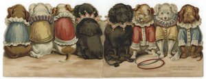 Front and Rear Cover of a Card Depicting Dogs in Circus Costumes by English School