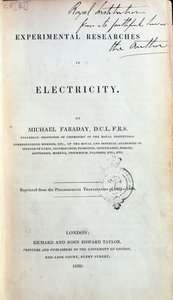 Frontispiece for Experimental Researches in Electricity by Michael Faraday published 1839 by English School
