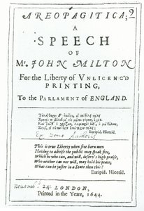Frontispiece of Areopagitica, a speech of John Milton published in 1644 by English School