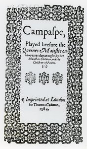 Frontispiece to Campaspe by John Lyly, 1584 by English School