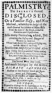 Frontispiece to Palmistry, the Secrets Thereof Disclosed by Richard Saunders, 1664 by English School
