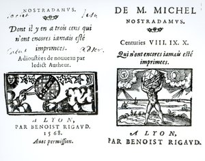 Frontispiece to The Prophecies of M. Michel Nostradamus, published by Benoist Rigaud, 1568
