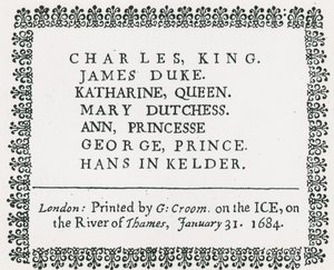 Frost Fair on the Thames, Printed Souvenir for King Charles II and Family, 1684 by English School