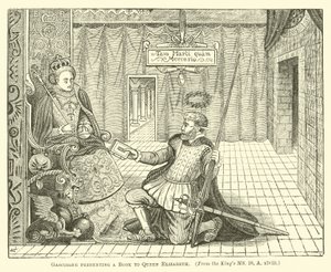 Gascoigne Presenting a Book to Queen Elizabeth by English School