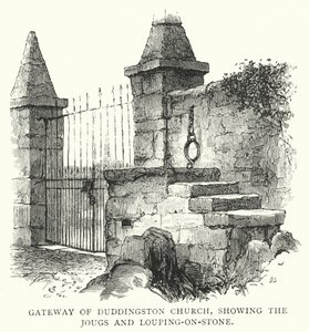 Gateway of Duddingston Church, showing the Jougs and Louping-on-Stone by English School
