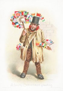 Gentleman with Flags, Christmas Card by English School