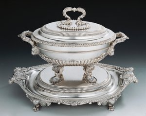 George III-style silver tureen with tray