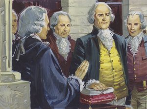George Washington being sworn in as the first President of America in New York by English School