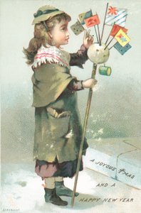 Girl waving with flags by English School