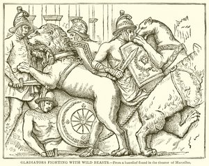 Gladiators Fighting with Wild Beasts by English School