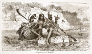 Going to market - by water, illustration from The Pictorial Edition of the Life and Discoveries of David Livingstone by J. Ewing Richie by English School