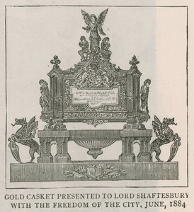 Gold casket presented to Lord Shaftesbury with the freedom of the city, June 1884 by English School