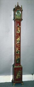 Grandmother Clock, Decorated with Gilt Chinoiserie, Domed Hood and Brass Dial by Samuel Short by English School