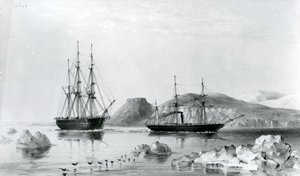 HMS Assistance in Tow of Pioneer Passing John Harrow Mount, North Wellington Channel in 1853 by English School