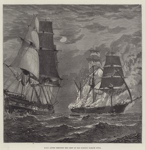 HMS Liffey rescuing the Crew of the Burning Barque Anita by English School