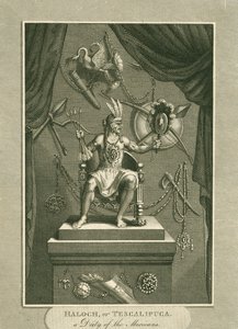 Haloch, or Tescalipuca, a Deity of the Mexicans, illustration from The World: or the present State of the Universe, being a General and Complete Collection of Modern Voyages and Travels, by Cavendish