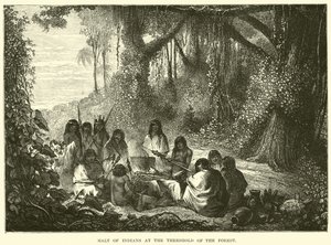 Halt of Indians at the threshold of the forest by English School