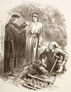 Hamlet Holds the Skull of Yorick, Illustration of Act V, Scene I in Hamlet, from 