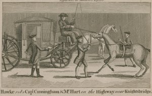 Hawke robs Captain Cunningham and Mr Hart on the highway near Knightsbridge by English School