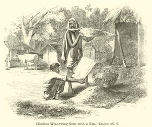 Hindoos Winnowing Corn with a Fan by English School