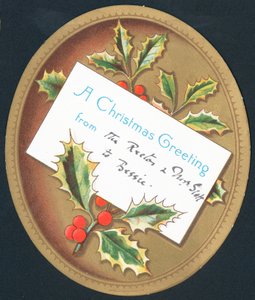 Holly and Berries on Plaque by English School