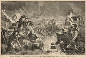 Homeless Citizens Taking Refuge from the Flames Among the Smouldering Ruins by English School