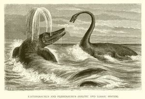Ichthyosaurus and Plesiosaurus, Oolitic and Liassic System by English School