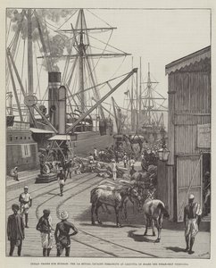 Indian Troops for Burmah, the 7th Bengal Cavalry embarking at Calcutta on Board the Steam-Ship Nerbudda by English School