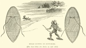 Indian hunting on snow-shoes by English School
