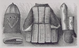 Indian Panoply Consisting of Helmet, Tunic, Gauntlets and Shoes from Bhuj, from The History of Mankind, Vol.III, by Prof. Friedrich Ratzel, 1898 by English School