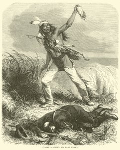 Indian scalping his dead enemy by English School