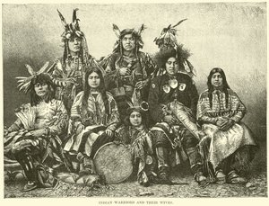 Indian warriors and their wives by English School