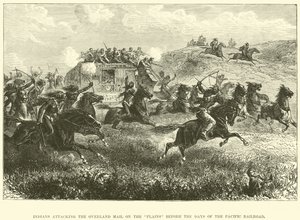 Indians attacking the Overland Mail on the plains before the days of the Pacific Railroad by English School