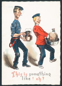 Inebriated Gentlemen Carrying Plum Pudding and Drink (Humorous) by English School