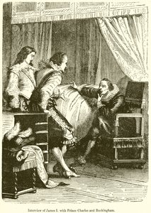 Interview of James I with Prince Charles and Buckingham by English School