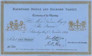 Invitation to the Opening of Blackfriars Bridge and Holborn Viaduct by English School