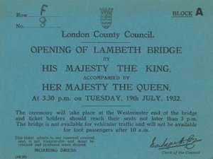 Invitation to the Opening of Lambeth Bridge by English School