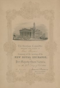 Invitation to the Opening of the New Royal Exchange, London, by Her Majesty Queen Victoria on 28 October 1844 by English School