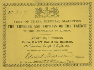 Invitation to the Visit of Their Imperial Majesties, the Emperor and Empress of the French, at the Guildhall, London, on 19 April 1855 by English School