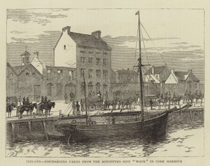 Ireland, discharging Cargo from the Boycotted Ship "Wave" in Cork Harbour by English School