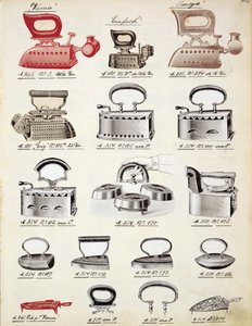 Irons, from a trade catalogue of domestic goods and fittings, c.1890-1910 by English School