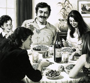 Italian Family Eating Spaghetti for Dinner
