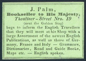 J Palm, Bookseller to His Majesty by English School