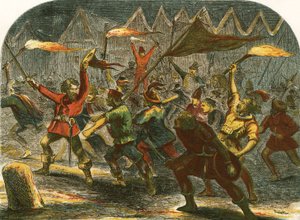 Jack Cade attacking London at night by English School
