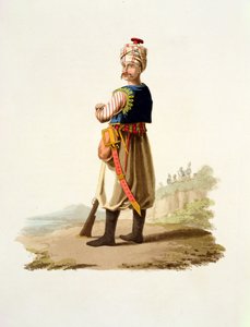 Janissary, from Costumes of the Various Nations, Volume VII, The Military Costume of Turkey, by Thomas MacLean, published c.1800-18