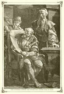 John Gutenberg Showing Part of the First Printed Book to Faust by English School
